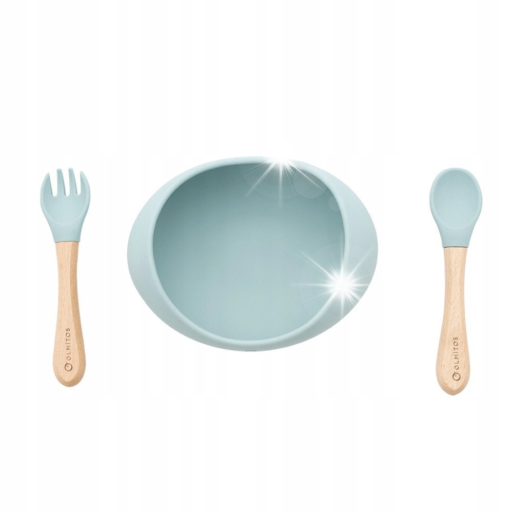 Miseczka silikonowa ze sztućcami Olmitos Drewno bukowe Silikon Niebieski