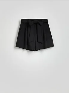 Reserved - Garniturowe szorty z wełną - czarny - Spodenki damskie - miniaturka - grafika 1