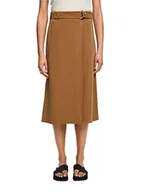 Spódnice - ESPRIT Collection Spódnica midi z mieszanki lnu z paskiem, Pale khaki, 38 - miniaturka - grafika 1