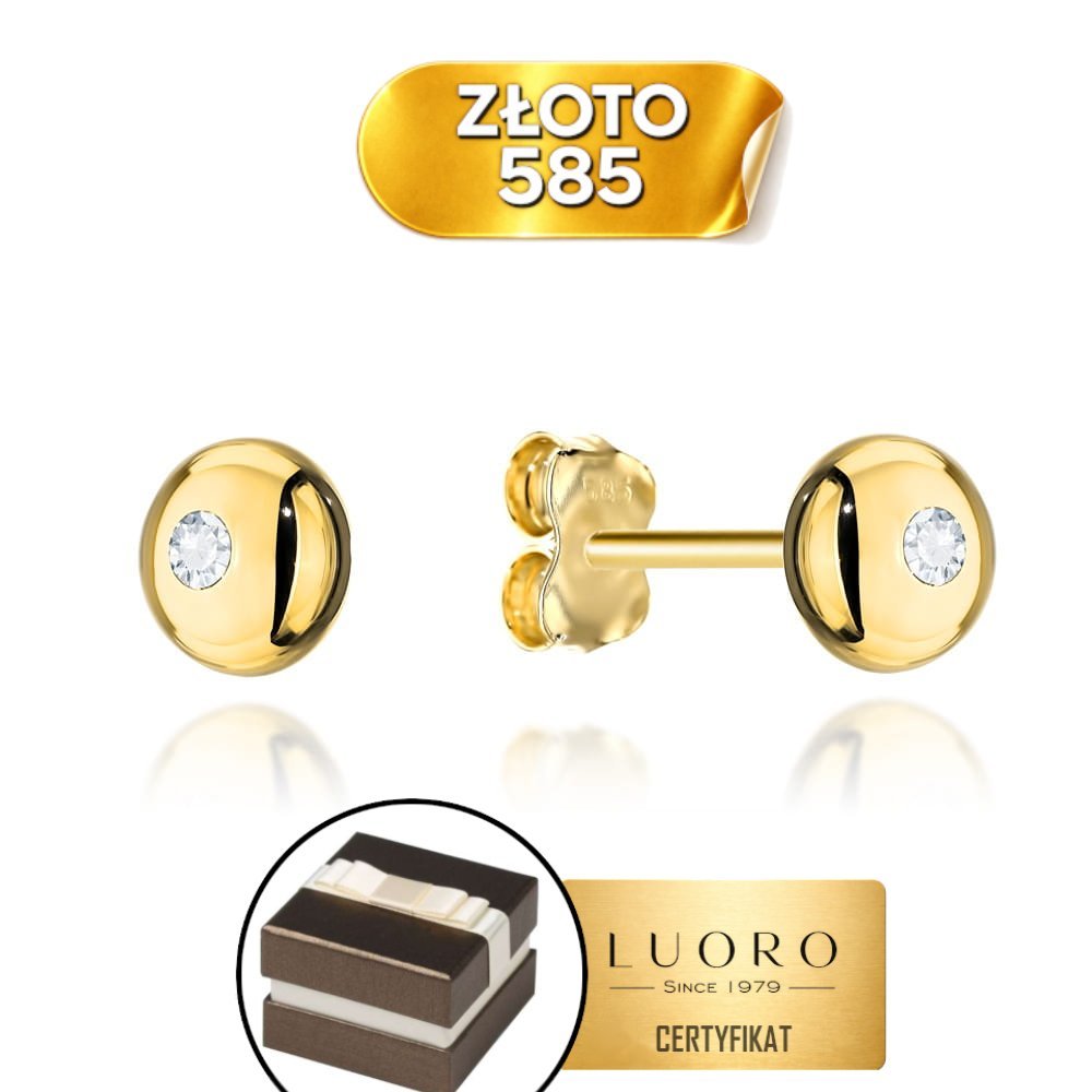 KOLCZYKI ZŁOTE 585 14K KÓŁKA Z CYRKONIĄ 7 MM SZTYFT ELEGANCKIE PUDEŁKO
