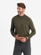 Swetry męskie - Półgolf dzianinowy męski z wiskozą ciemnooliwkowy V7 OM-SWTN-0100 - Ombre Clothing - miniaturka - grafika 1