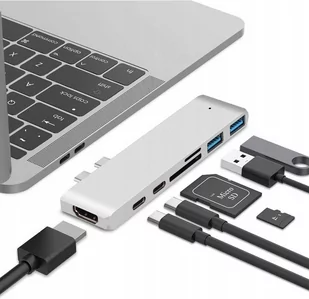 HUB DO LAPTOPA CO2, 7W1 DO APPLE, DO MACBOOK PRO , DO AIR RETINA, USB-C, HDMI, KARTA PAMIĘCI SD, MICRO SD, 1 X HD, SREBRNY 0029 - Stacje dokujące i replikatory portów - miniaturka - grafika 1