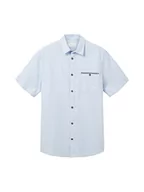 Koszule męskie - TOM TAILOR Chambray męska koszula z krótkim rękawem z kieszenią na piersi, 31852 - Blue White Chambray, 3XL - miniaturka - grafika 1