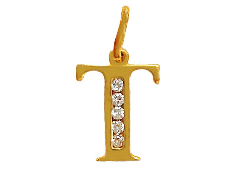 Złota przywieszka 585 literka T z cyrkoniami 0,38 g