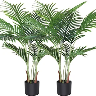 Fopamtri Sztuczna palma Areca, 110 cm, sztuczna palma z 10 pniami, sztuczne drzewo do wnętrz, nowoczesna dekoracja, Feaux Dypsis Lutescens, rośliny w doniczce, do domowego biura (zestaw 2 szt.) - Sztuczne drzewka - miniaturka - grafika 1
