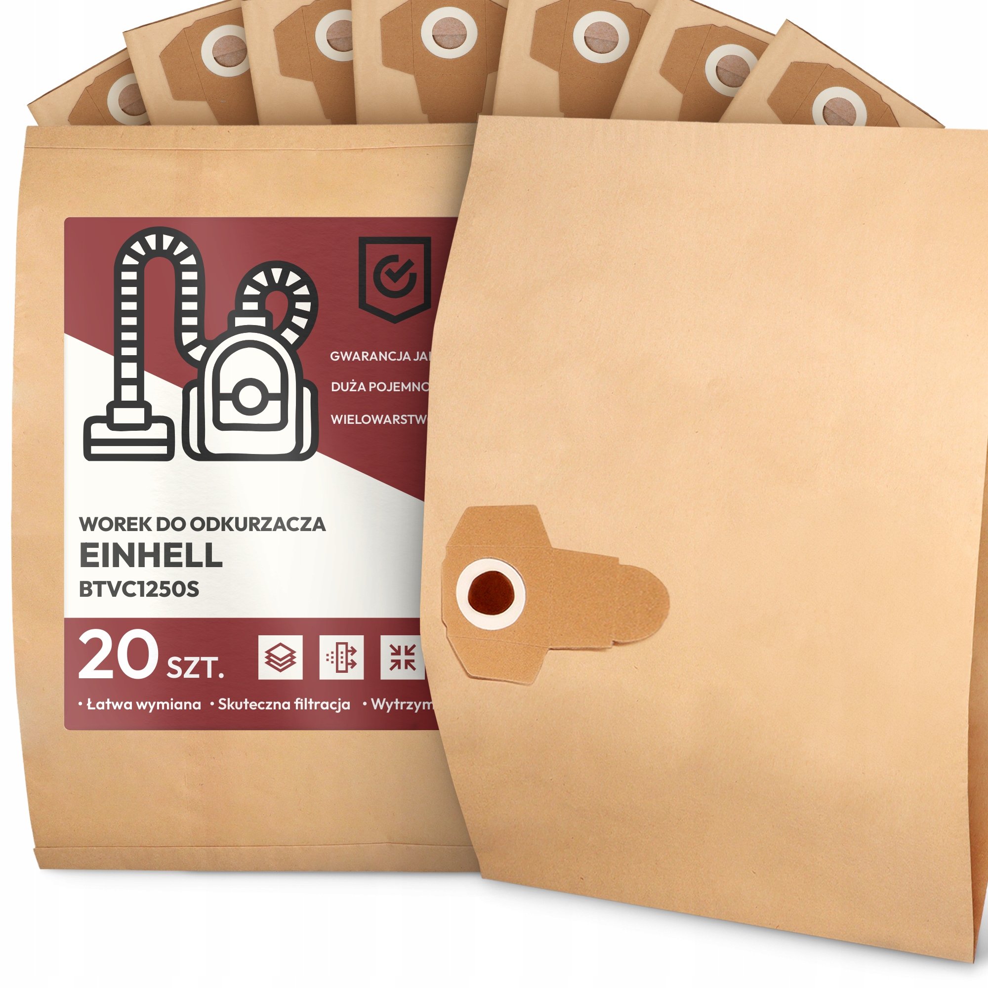 20x Worek do Odkurzacza Einhell BTVC1250S Papierowy 2-Warstwy Worki 2A