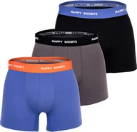 Majtki męskie - Bokserki męskie Happy Shorts, 3-pak - koszulka retro, logo w pasie fioletowy/czarny/szary L - miniaturka - grafika 1