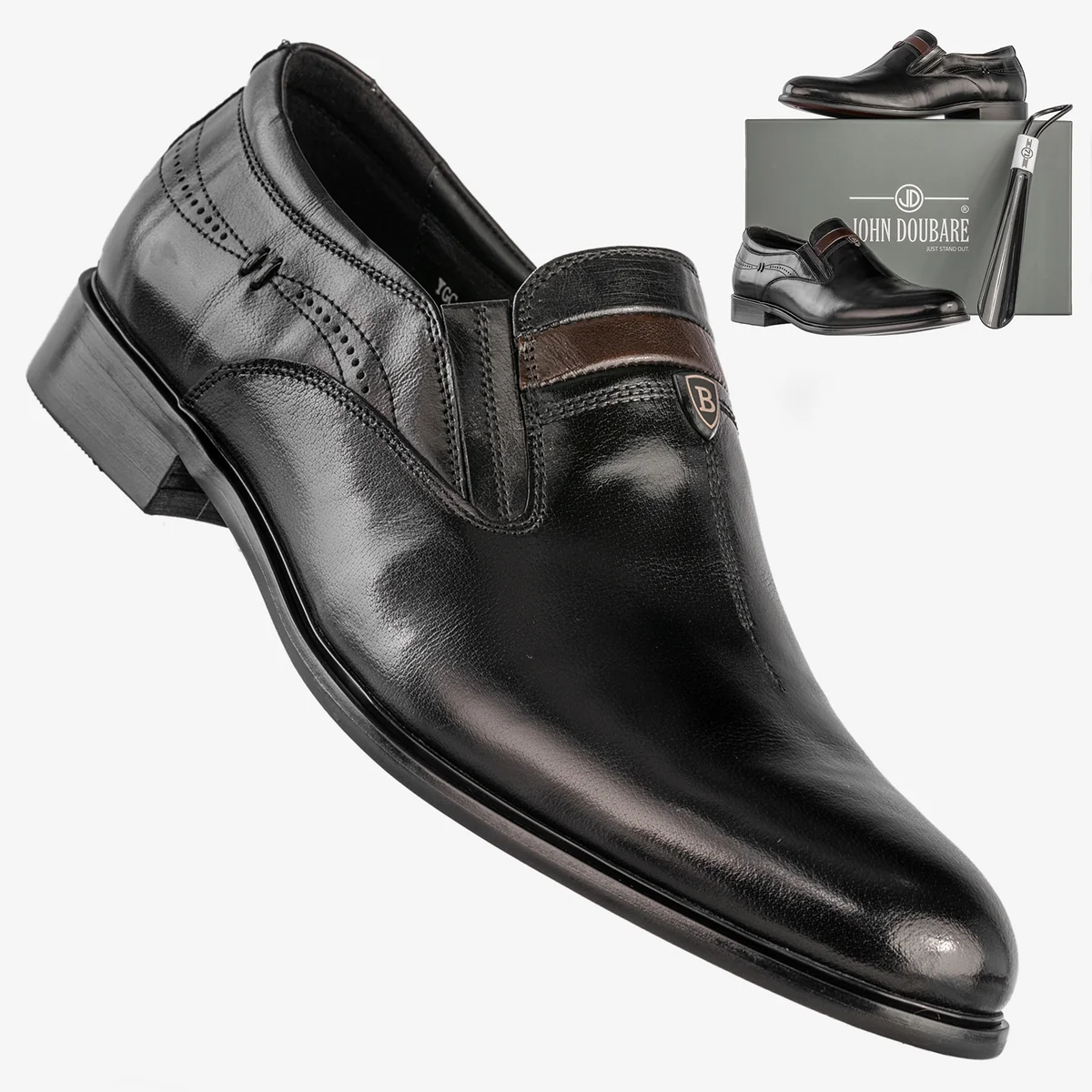 Buty Męskie JOHN DOUBARE Skórzane Czarne Półbuty YGC-Z253-351-1 Czarny 39