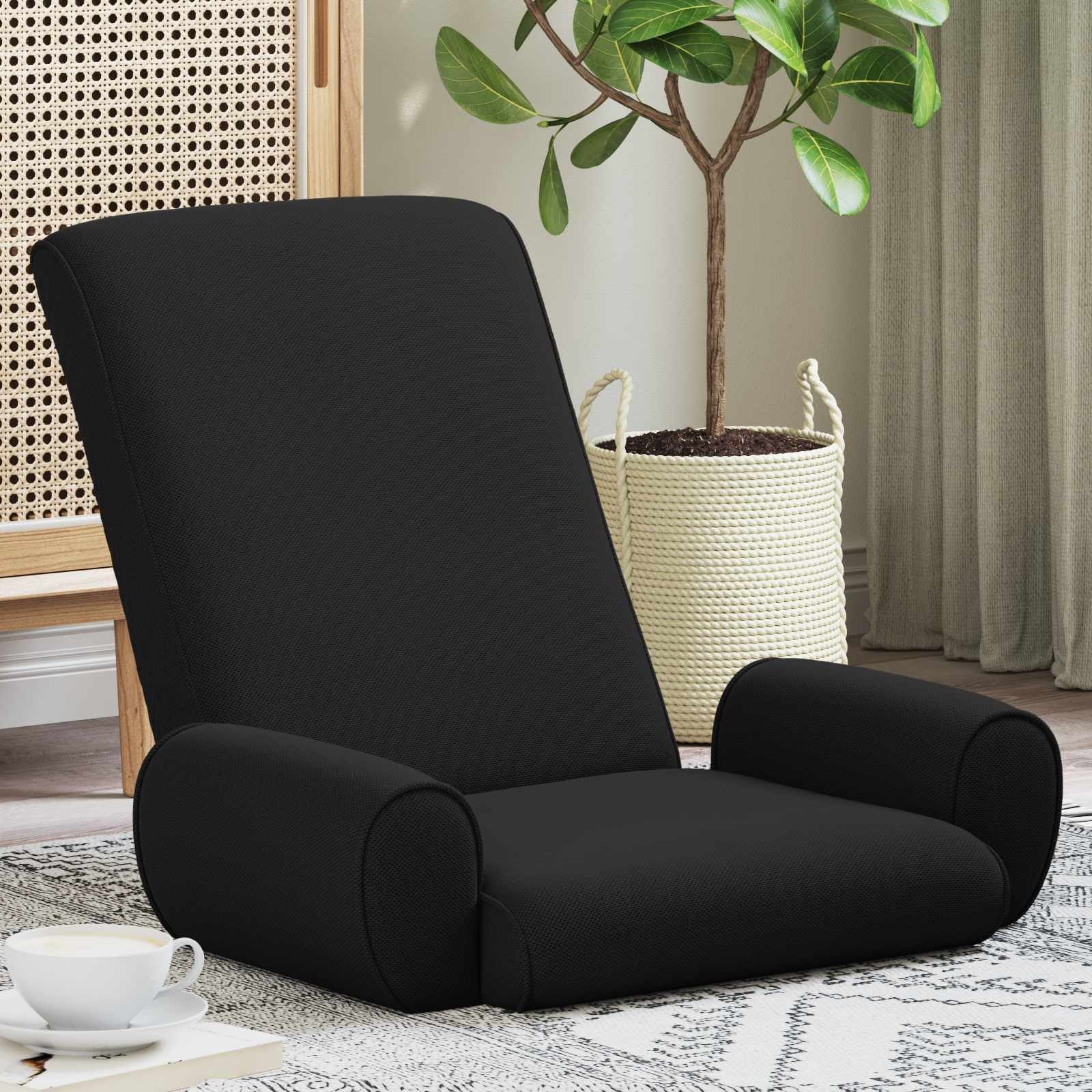 vidaXL vidaXL Krzesło na podłogę Czarny 68 x 51 x 56 cm Strukturalny aksamit