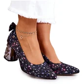 Czółenka - Skórzane Czółenka Na Słupku Maciejka 05334-15 Granatowe różowe wielokolorowe - miniaturka - grafika 1