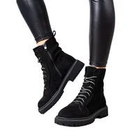 Botki damskie - Goodin Zamszowe Botki Trapery czarne - miniaturka - grafika 1