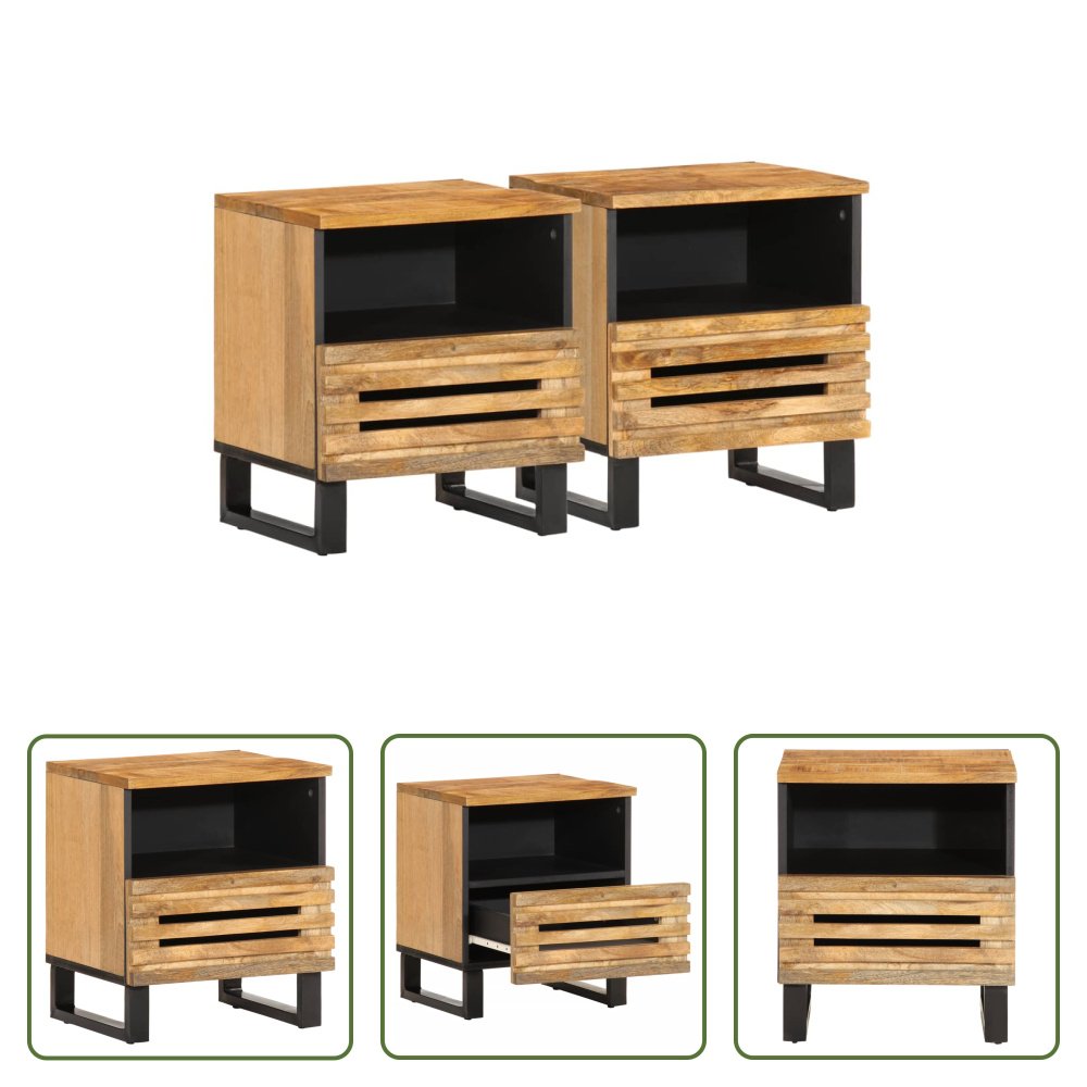 The Living Store Szafki nocne 2 szt. 40x34x46 cm Surowe drewno mango