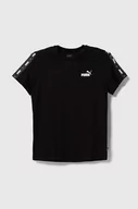 Koszulki dla dziewczynek - Puma t-shirt bawełniany dziecięcy Ess Tape Tee B kolor czarny z nadrukiem - miniaturka - grafika 1