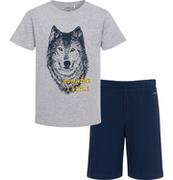 Piżamy chłopięce - Piżama z krotkim rękawem dla chłopca, z wilkiem, szara, 9-13 lat - miniaturka - grafika 1