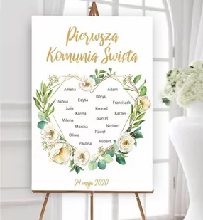 Plansza komunijna z imionami dzieci w sercu - Pamiątka Pierwszej Komunii Świętej - miniaturka - grafika 1