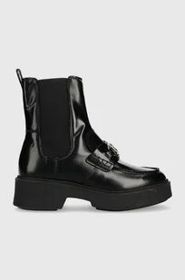 Tommy Hilfiger sztyblety skórzane TH HARDWARE LOAFER BOOT damskie kolor czarny na płaskim obcasie FW0FW07317 - Botki damskie - miniaturka - grafika 1