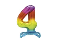 Balony i akcesoria - Balon foliowy stojący cyfra 4 tęczowy - 76 cm - 1szt. - miniaturka - grafika 1