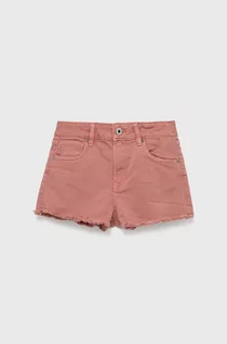 Spodnie i spodenki dla dziewczynek - Pepe Jeans szorty jeansowe dziecięce kolor różowy gładkie - grafika 1
