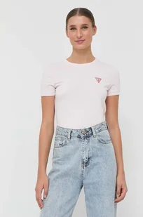 Guess t-shirt damski kolor różowy - Koszulki sportowe damskie - miniaturka - grafika 1