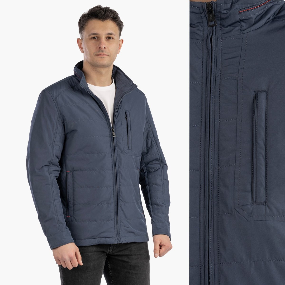 Kurtka Męska Przejściowa Granatowa Bez Kaptura Casual Wiosna Jesień XL