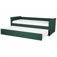 Łóżka - Beliani Łóżko wysuwane tapicerowane ciemnozielone ze stelażem 90 x 200 cm LIBO - miniaturka - grafika 1