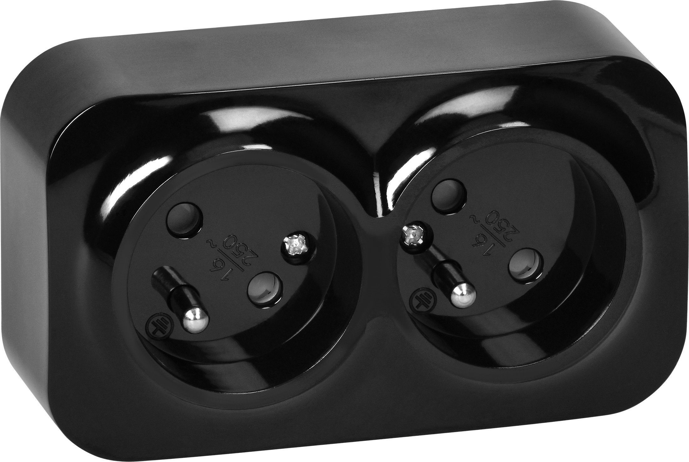 Orno ToDo Gniazdo podwójne 2x2P+Z, 16A/230VAC, IP20, Czarne 10 sztuk