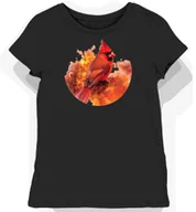 Koszulki i topy damskie - Koszulka damska czarna z nadrukiem czerwonego ptaka w świetlistej scenerii XXL - miniaturka - grafika 1