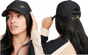 CZAPKA DAMSKA NIKE METAL Z DASZKIEM SWOOSH CZARNA ZŁOTE METALOWE LOGO GOLD - Czapki i chusty sportowe męskie - miniaturka - grafika 1