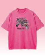 Koszulki i topy damskie - Koszulka oversize Horse Girl Kolorowy Koń Sprana Ciemnoróżowy XL - miniaturka - grafika 1