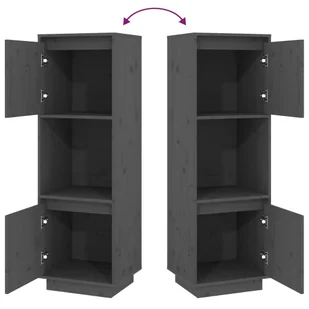 Lumarko Wysoka szafka, szara, 38x35x117 cm, lite drewno sosnowe - Szafki do salonu - miniaturka - grafika 7