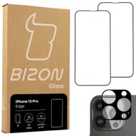 Szkła hartowane na telefon - Bizon Szkło hartowane Glass Edge - 2 sztuki + ochrona na obiektyw, iPhone 13 Pro, czarne - miniaturka - grafika 1