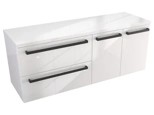 Szafka Wisząca Z Blatem ATH 120 cm SD Lewa - Biały Wysoki Połysk - Uchwyty Czarne Matowe - Szafki łazienkowe - miniaturka - grafika 1