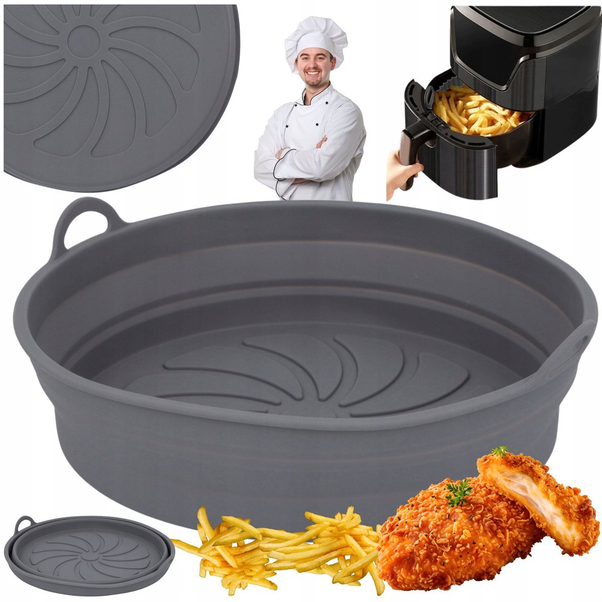 WKŁAD SILIKONOWY DO FRYTKOWNICY Silikonowa FORMA do AIRFRYER Koszyk 20x6cm