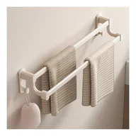 Wieszaki łazienkowe - Biały wieszak łazienkowy na ręczniki z podwójnym drążkiem, aluminiowy wieszak na ręczniki, bez wiercenia, 50*8,4 cm - miniaturka - grafika 1