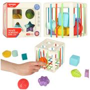 Zabawki interaktywne dla dzieci - Kostka elastyczna sensoryczna układanka wtykana klocki kwadrat z sorterem kształtów - miniaturka - grafika 1