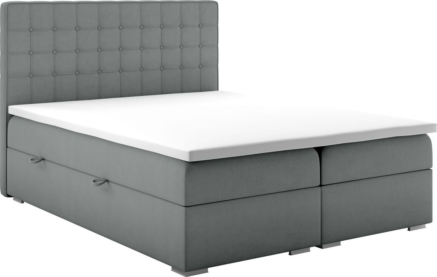 LAVERTO Łóżko kontynentalne REZEN 160x200 szare velvet z pojemnikiem