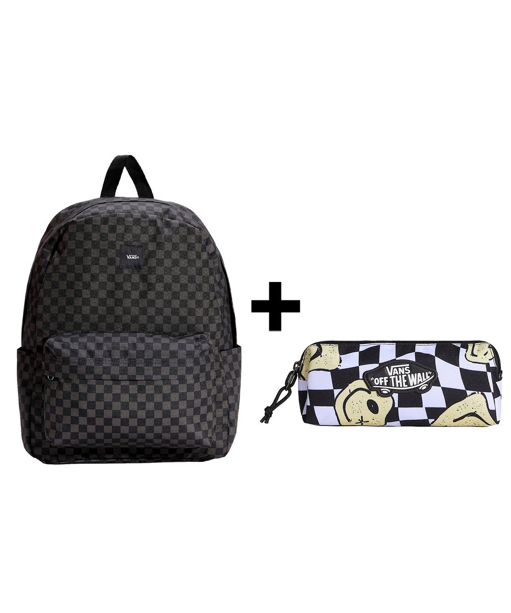 Zestaw Vans - Plecak OLD SKOOL CHECK VN000H4XBA5 Black/Charcoal + Piórnik OLD SKOOL PENCIL POUCH VN000H58YB2 Black/White ONE SIZE