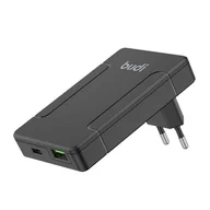 Ładowarki do telefonów - Uniwersalna ładowarka sieciowa Budi, USB + USB-C, PD 65W + adaptery EU/UK/US/AU (czarna) - miniaturka - grafika 1