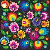 Szkolne artykuły papiernicze - Naklejka haft folk ludowy łowicki, czarna - miniaturka - grafika 1