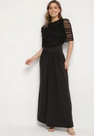 Sukienki - Czarna Koktajlowa Sukienka Zdobiona Marszczeniem z Siateczkową Narzutką Millanea - miniaturka - grafika 1