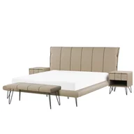 Meblościanki - Beliani Zestaw mebli do sypialni ekoskóra 180 x 200 cm beżowy BETIN - miniaturka - grafika 1