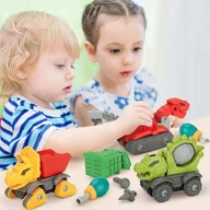 Klocki - ZESTAW DINOZAUR AUTA DO SKRĘCANIA koparka dino budowa WIERTARKA 3szt - miniaturka - grafika 1