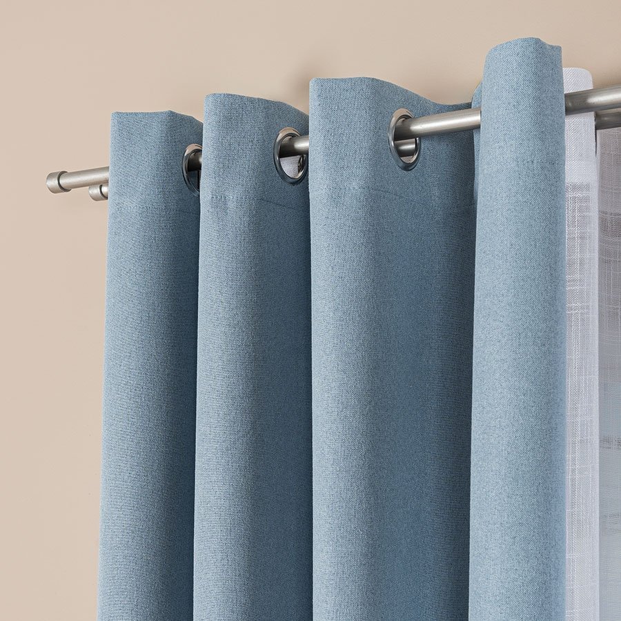 Gotowa zasłona do salonu 100% zaciemniająca na przelotkach, kolor niebieski, 140x250 cm