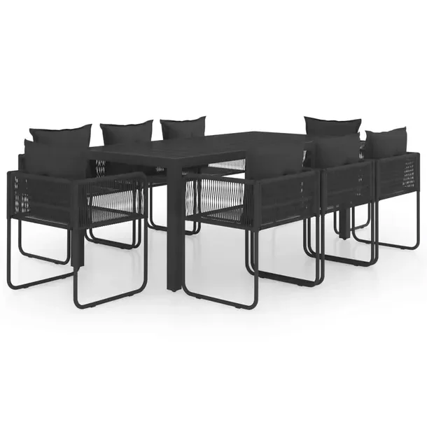 Zestaw Mebli Ogrodowych z Rattanu PVC i Aluminiowego Stołu, Czarny, 184,5x