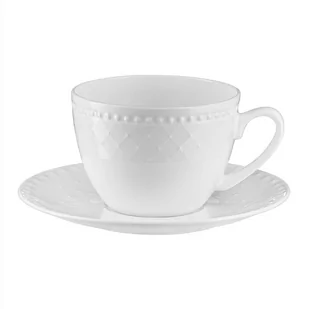 Filiżanka porcelanowa 250 ml ze spodkiem ROMA white VILLA ITALIA - Filiżanki - miniaturka - grafika 1