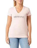 Koszulki i topy damskie - Armani Exchange Damska koszulka z elastycznej bawełny z dekoltem w kształcie litery V, Rosa, S - miniaturka - grafika 1