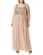 Sukienki - Maya Deluxe Damska sukienka maxi z szerokimi ramiączkami, bez rękawów, kwadratowy dekolt, zdobiona na wesele, bal, dla druhny, Szarobrązowy róż, 40 - miniaturka - grafika 1