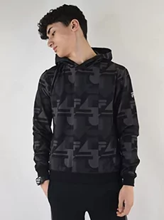 Fila Męska bluza z kapturem Riad AOP Regular, Black Beauty React Aop, M - Bluzy męskie - miniaturka - grafika 1