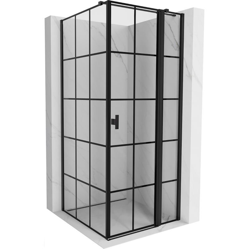 Mexen Mist T kabina prysznicowa uchylna prawa 85 x 85 cm, czarna kratka, czarna - 8A4T-085-085-70-77-P