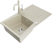 Zlewozmywaki z baterią - Mexen Cesar zlewozmywak granitowy 1-komorowy z ociekaczem i baterią kuchenną Carla, beżowy - 6514-69-670700-69 - miniaturka - grafika 1